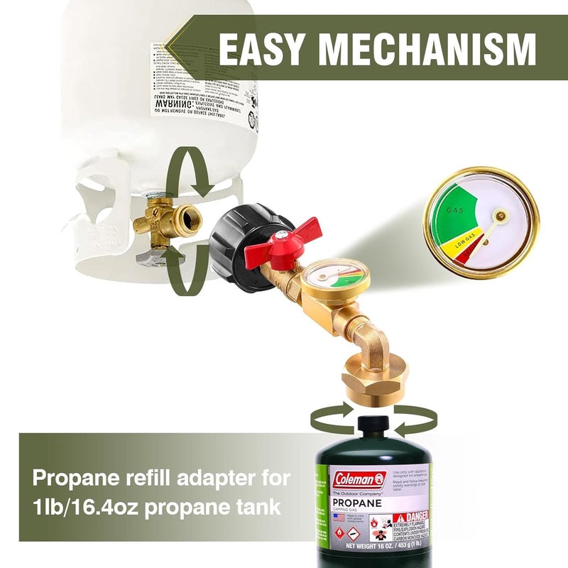 BestFire Propane Refill Adapter with Valve and Gauge, Fill 1lb Bottles from 20lb Propane Tank and 1 lb Throwaway Disposable Cylinder Propane Bottle Connector Fits QCC1/Type 1 Propane Tank - Image 5